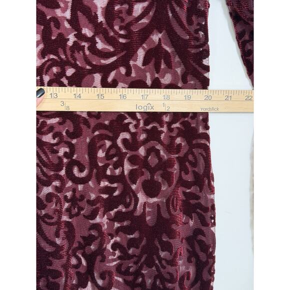 Forever 21 Velvet Burnout Burgundy Dress Sheer Stretch Vampire Whimsigoth 2X - Picture 4 of 10